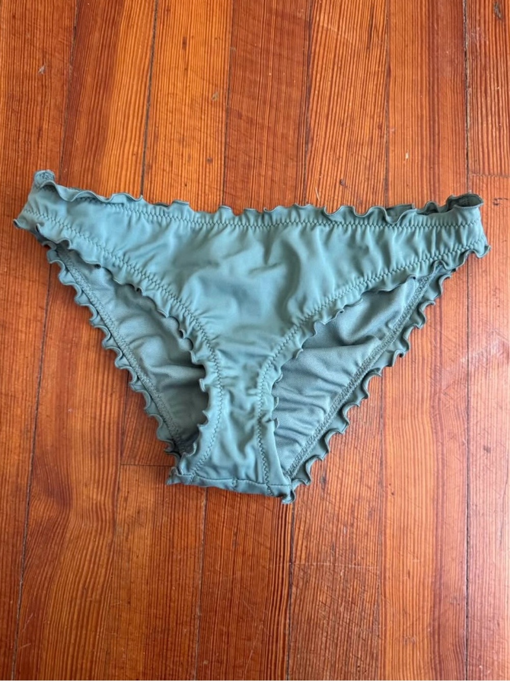 Women's Olive Green Ruffle Bikini Bottom